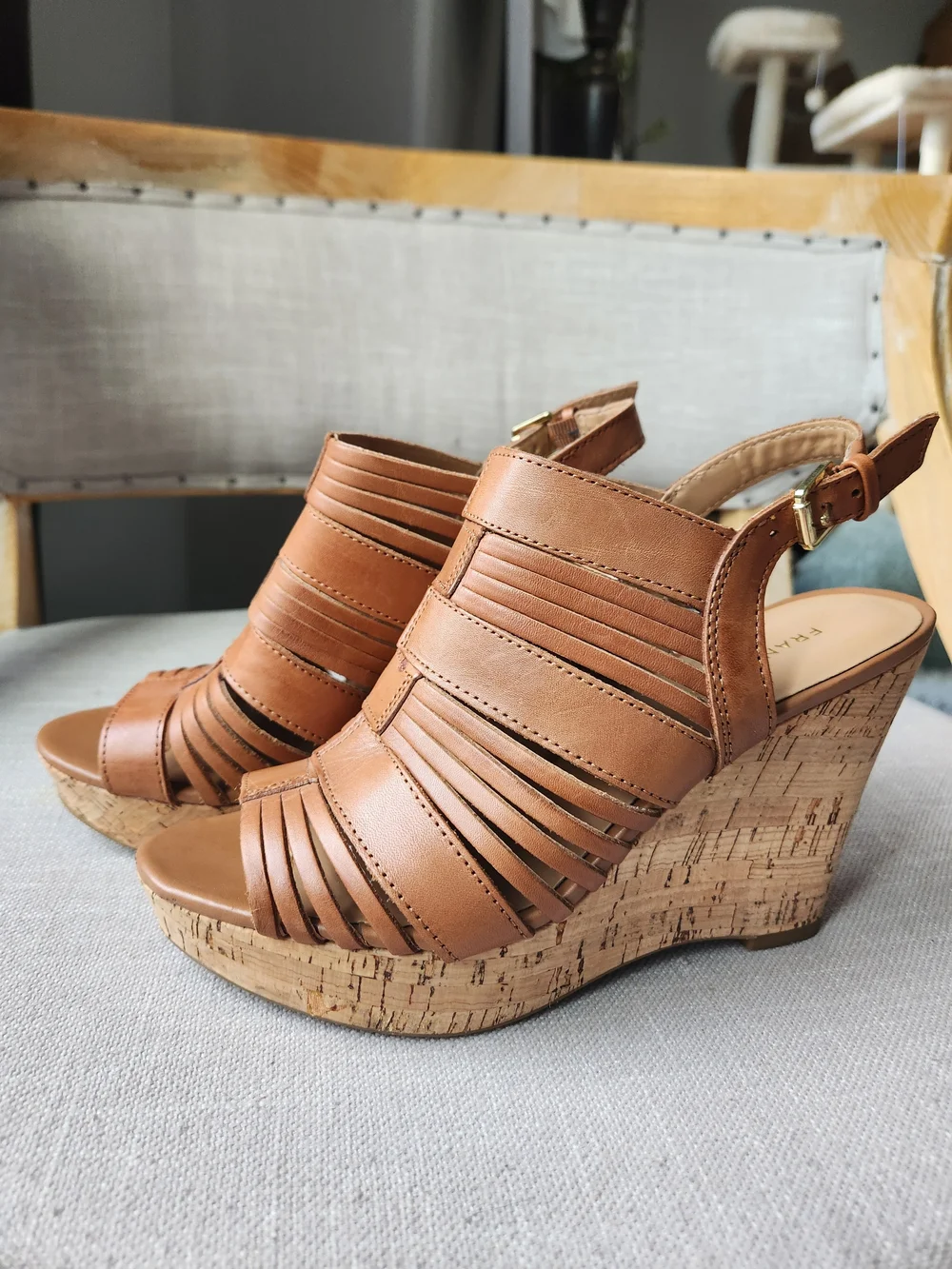 Franco Sarto Tan Leather Wedge Sandals 7.5 